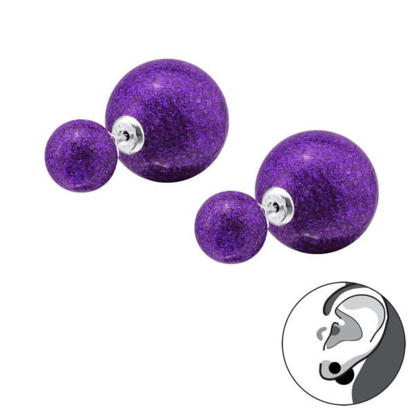 DÁMSKÉ STŘÍBRNÉ NÁUŠNICE – DVOJITÉ Glitter Purple, Ag925/1000, 0,50g